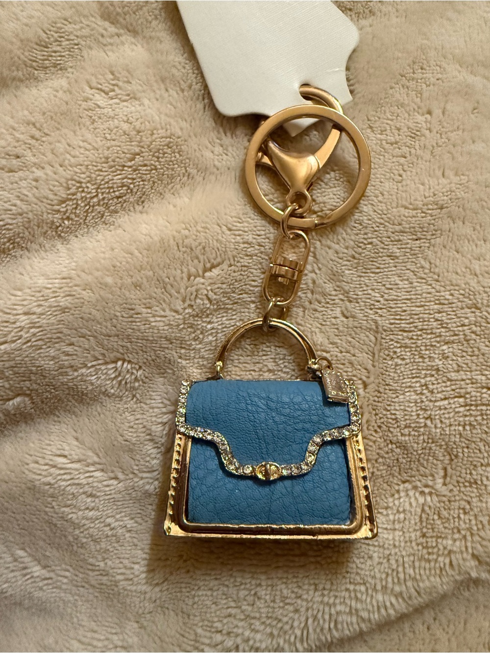 Fashion Jewelry Gold & Blue Mini Purse Keychain Charm